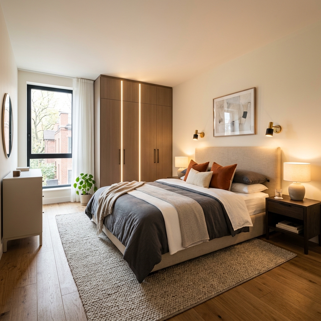 Representative fully furnished 2BHK spacious living area and seating layout